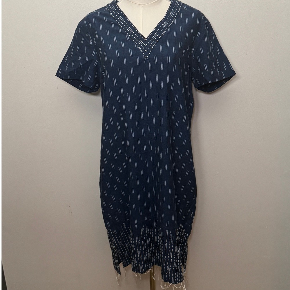 Souk Indigo 100%‎ Silk Boho Top Size s Tan Tassel Tie Hem Peasant Dress